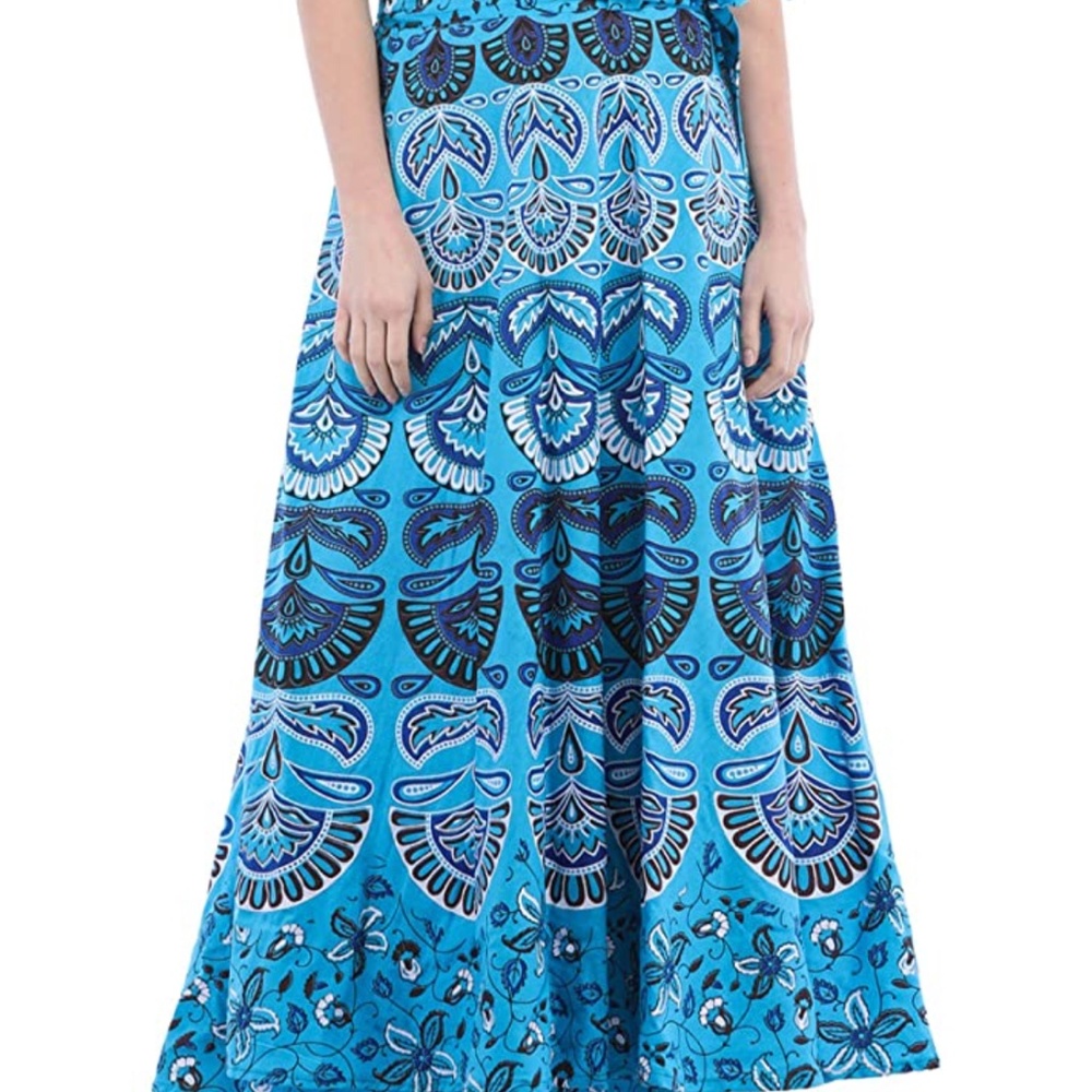 Cotton block print wrap skirt